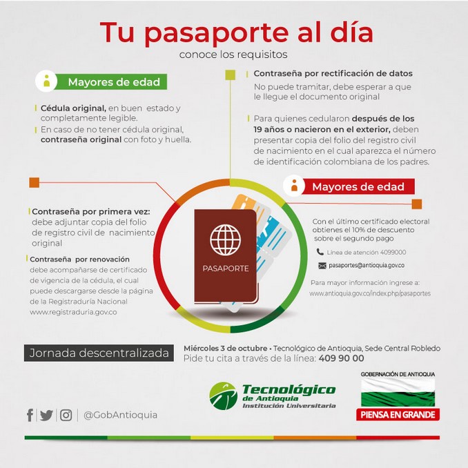 Habrá jornada descentralizada en el Tecnológico de Antioquia para el trámite del pasaporte