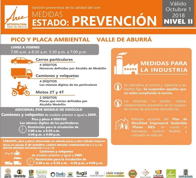 Nuevo pico y placa ambiental. Declaran el Estado de Prevención por calidad del aire en el Valle de Aburrá