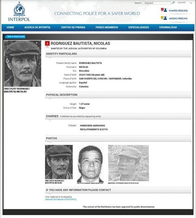 Interpol emitió circular roja en contra de alias 'Gabino', comandante del Eln