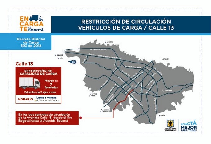 Este lunes comienza a regir la restricción de vehículos de carga por la calle 13 en Bogotá