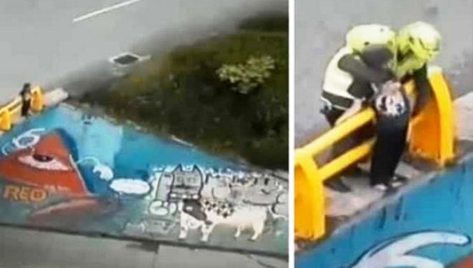 Policía salvaron la vida de un hombre que intentó arrojarse desde un puente en Villavicencio