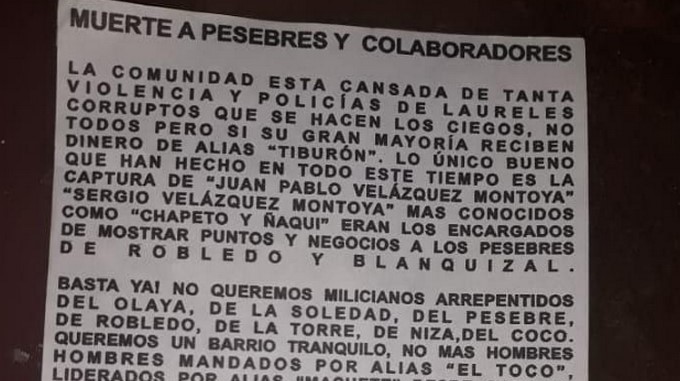 EN FOTO: Presunto volante advierte sobre "represalias" de la comunidad en contra de bandas de las Comunas de Medellín 1 volante1
