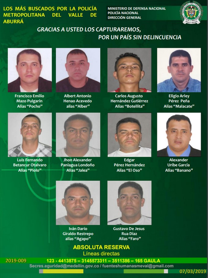 Policía ofrece hasta 50 millones por información que de con la captura de cabecillas en Bello 3 lo m%C3%A1s buscados