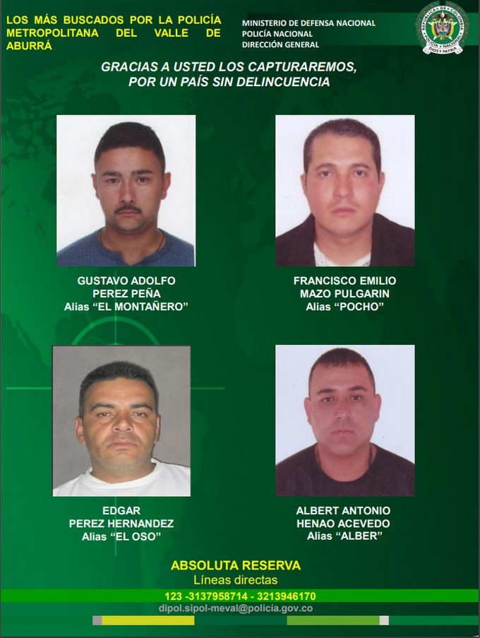 Policía ofrece hasta 50 millones por información que de con la captura de cabecillas en Bello 2 los m%C3%A1s buscados dos