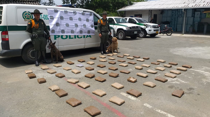 FOTO: En una encomienda iban a llevar casi 40 kilos de marihuana a Cali y gracias a un perro fue hallada 1 marihuana incautada