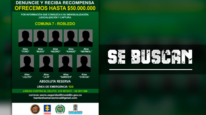 ¿Los conoce? Estos son los alias de los más buscados en Robledo 3 se buscan