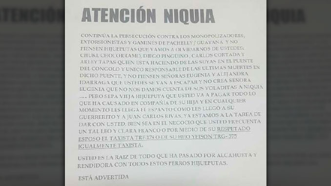 Autoridades investigan el origen del nuevo panfleto amenazante que está circulando en las calles de Bello