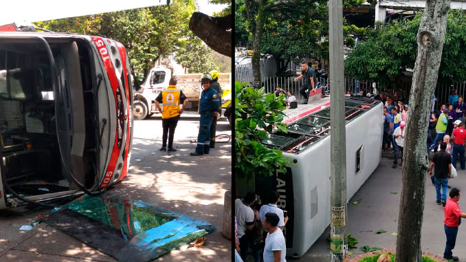 EN VIDEO: ¡Otro accidente! Bus se volcó en el sector de Suramericana y dejó 8 personas heridas