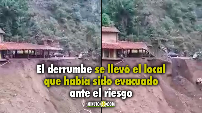 EN VIDEO: Restaurante cayó a un abismo en Amagá arrastrado por un deslizamiento de tierra