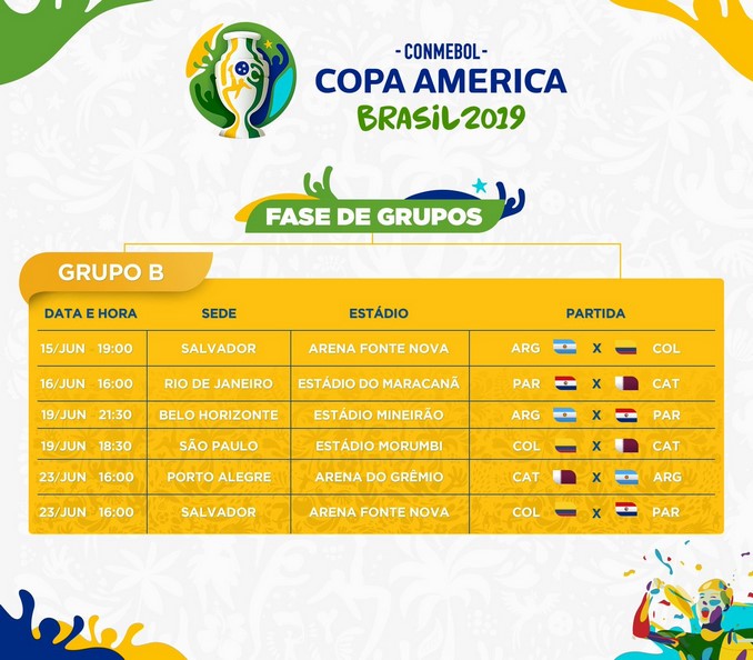Estos son los horarios, fechas y sedes de los partidos de la Selección Colombia en la Copa América 3 Calendario grupoB copa america brasil