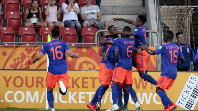 Los jugadores de Colombia celebran un gol en el Mundial sub-20. EFEEP