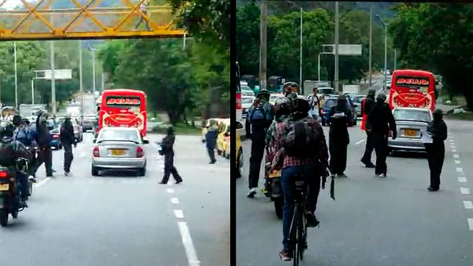 EN VIDEO: Encapuchados se tomaron las afueras de la UdeA para darle panfletos a los transeúntes 