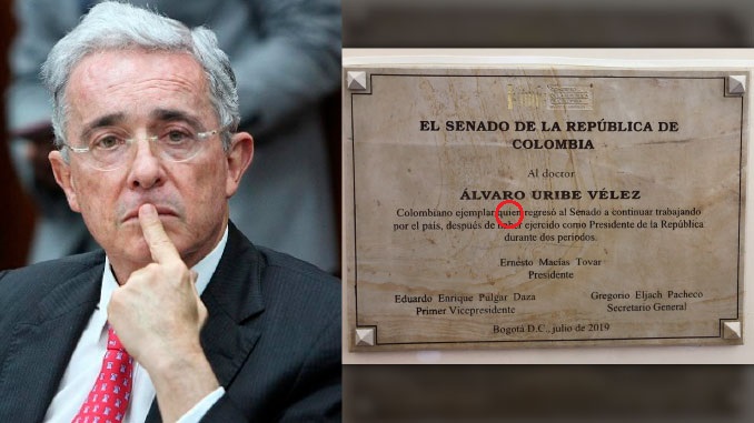 La RAE corrigió un error de la placa con la que homenajearon a Álvaro Uribe en el Congreso