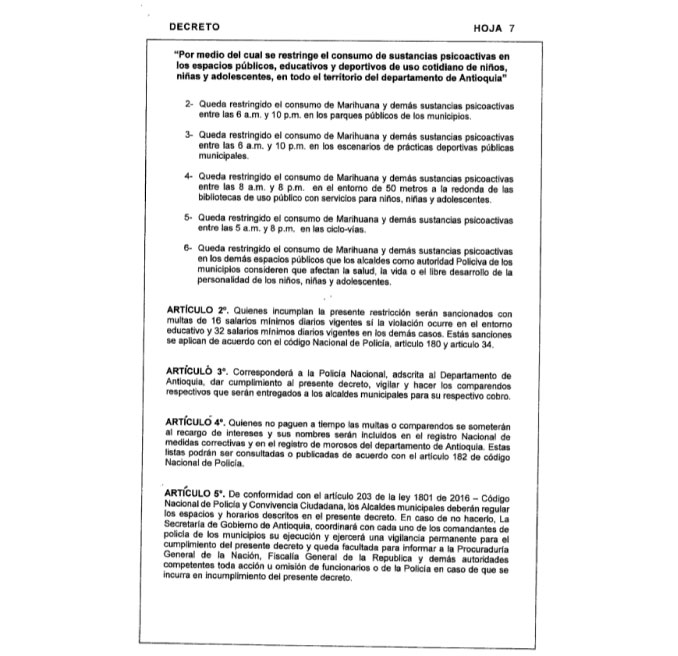 Gobernación de Antioquia expide Decreto que restringe el consumo de drogas en espacios públicos del Departamento, Cortesía. 