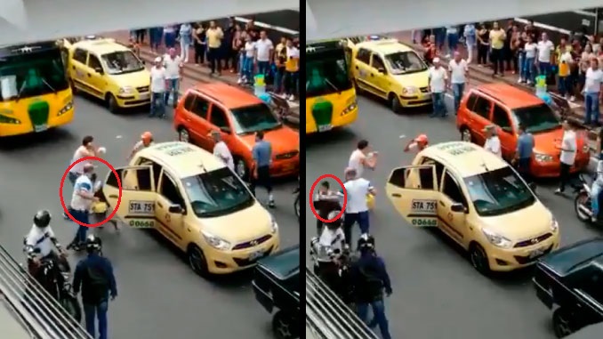 VIDEO: Taxista se agarró a cuchillo con un transportador informal sin importar que había un niño en medio