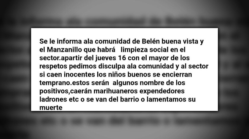 EN FOTO: ¡Preocupante! En Belén estaría circulando un panfleto anunciando “limpieza social” 3 En Belen estaria circulando un panfleto anunciando limpieza social