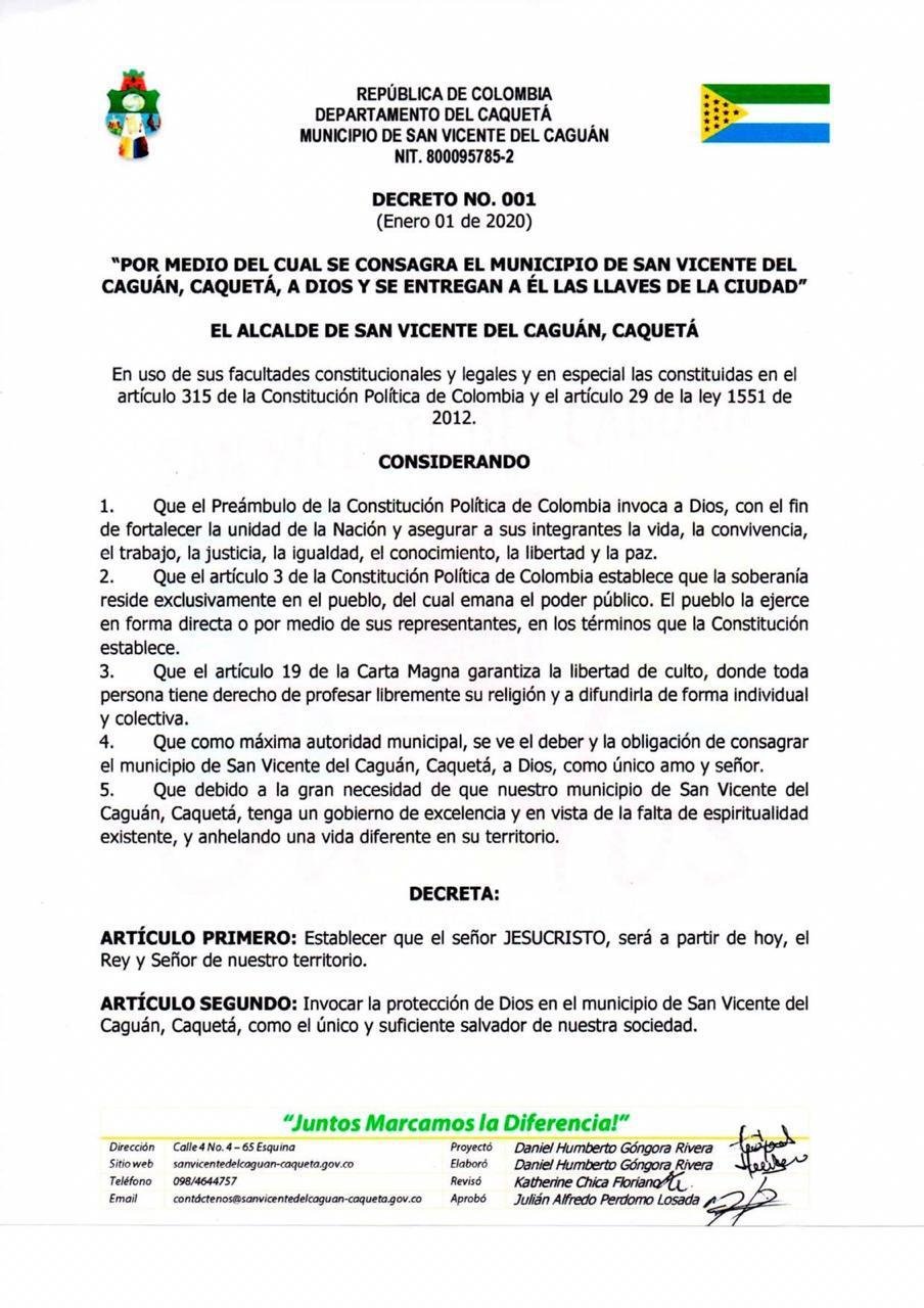 Fotos: Por falta de "Espiritualidad" Alcalde de San Vicente del Caguán designa a Jesucristo como “rey y señor” de su territorio 6 Rey y se%C3%B1or Caguan 1