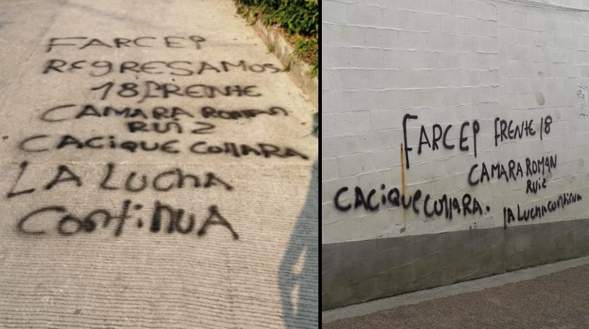 FOTOS: Ituango amaneció con grafitis amenazantes de las disidencias de las Farc tras muerte de un cabecilla