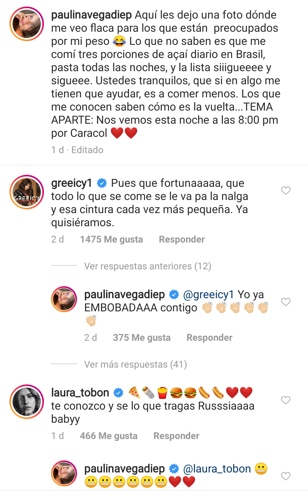 FOTO: Greeicy y Laura Tobón le tienen envidia ("de la buena") a Paulina Vega por comer mucho y no engordar 2 respuesta greeicy laura tobon paulina vega 13.02.20