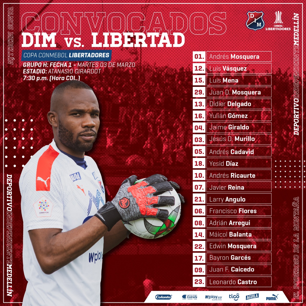 Foto: Estos son los convocados por el DIM para su encuentro en la Libertadores contra Libertad de Paraguay 4 IMG 20200302 WA0020