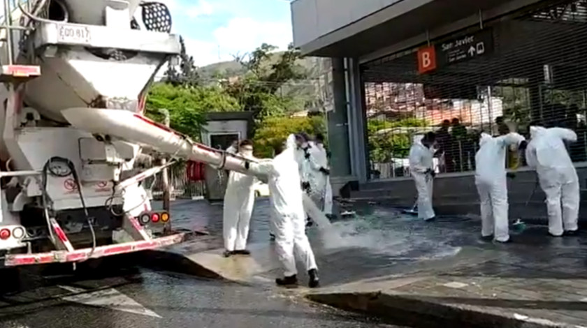 VIDEO: Brigada de limpieza llegó a San Javier a limpiar espacios públicos y luchar contra el coronavirus 
