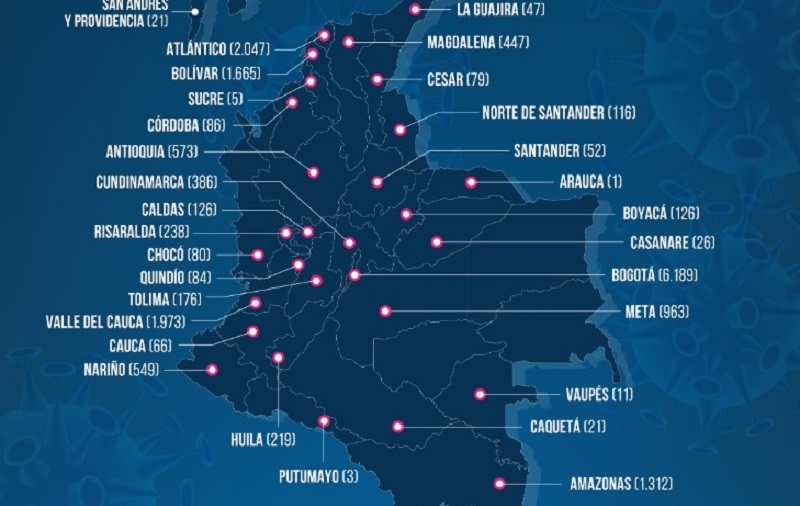 casos repartidos del coronavirus en Colombia