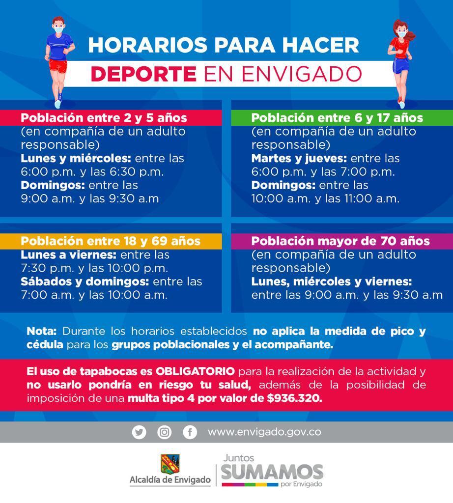 En foto: Conozca los horarios para hacer deporte en Envigado a partir del 1 de junio 4 horarios deporte envigado