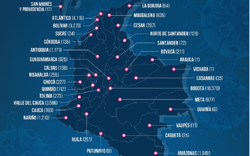 MAPA DEL CORONAVIRUS EN COLOMBIA ESTE 1 DE JUNIO