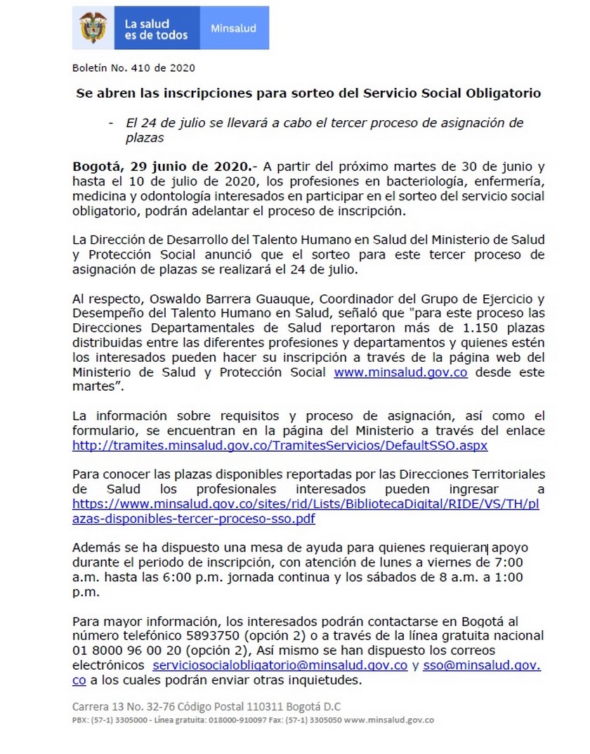 Abiertas inscripciones al Servicio Social Obligatorio