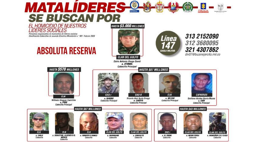 Asesinos líderes sociales