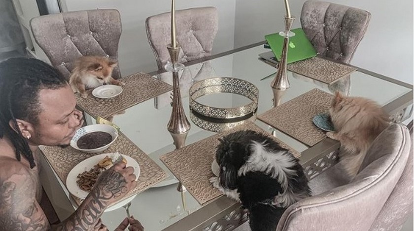 Mr Black y sus mascotas en cumple de 'Moon'