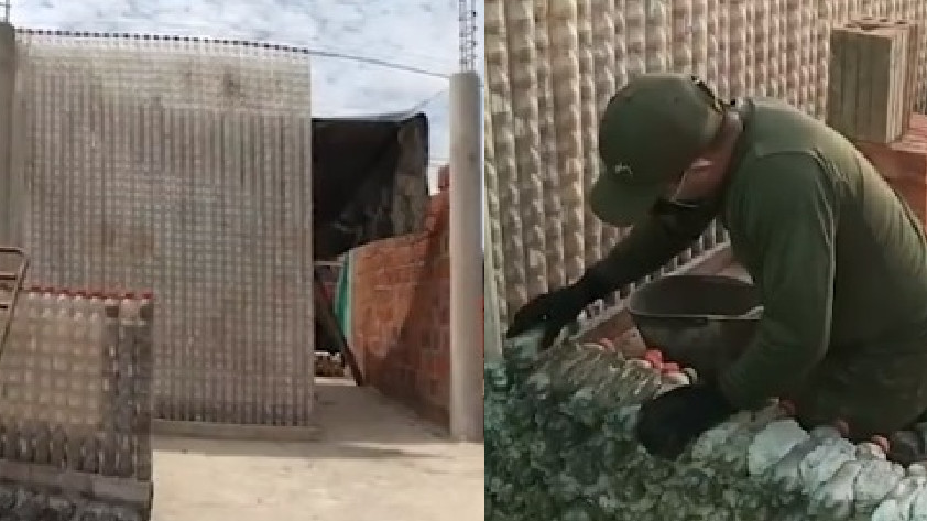 VIDEO: ¡Buena esa! Policía UNIPEP construye primera casa con botellas plásticas recicladas para familia vulnerable