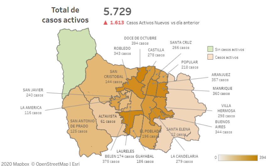 1.613 nuevos casos de Covid-19 tiene Medellín, así está el mapa de contagios