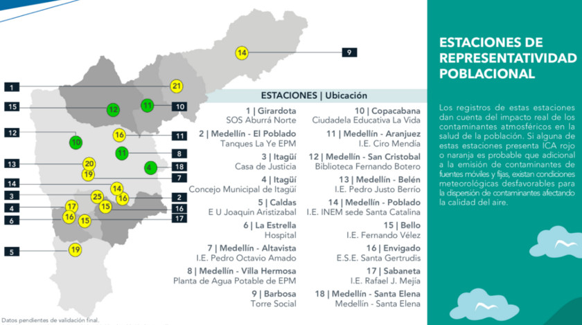 FOTO: ¡Muy regular! Más de la mitad de medidores de calidad del aire en el Valle de Aburrá permanecen en amarillo