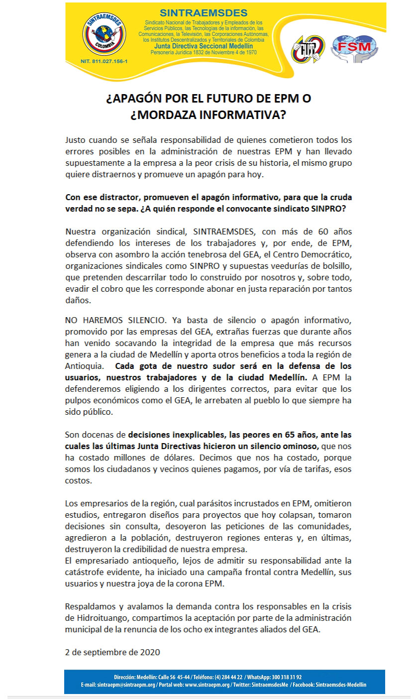 SINTRAEMSDES pide a SINPRO que NO defienda intereses de los empresarios y SÍ los de los menos favorecidos