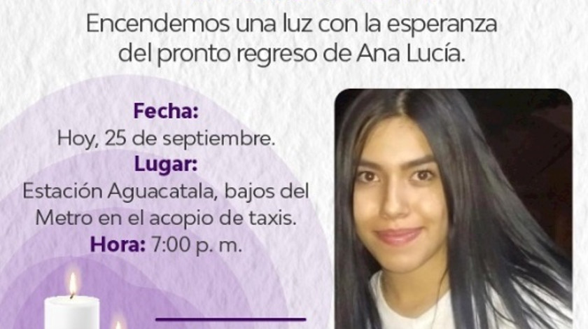 Convocaron hoy a velatón en La Aguacatala para pedir que aparezca la joven Ana Lucía Fernández Villa