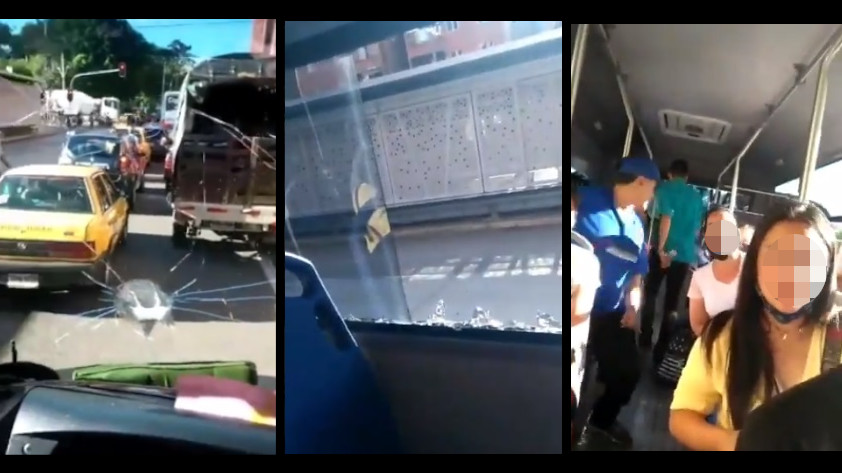 VIDEO: Terror vivieron los pasajeros de bus que fue atacado a piedra en medio de las manifestaciones en Medellín