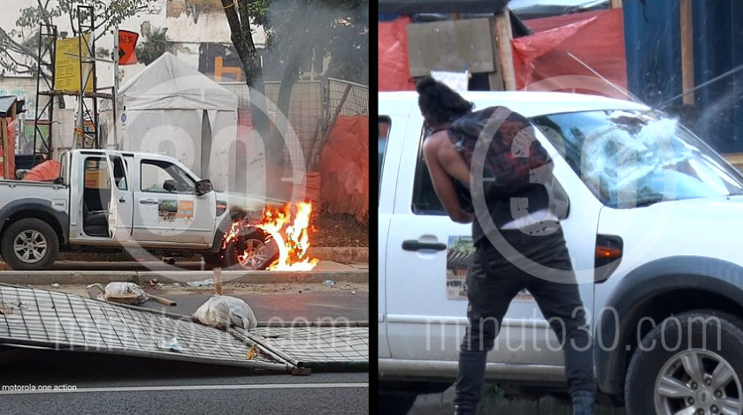 EN VIDEO: ¡Qué culpa tenía el dueño de ese carro! El momento en el que prendieron un carro durante marchas en Medellín 1 carro prendido en la oriental