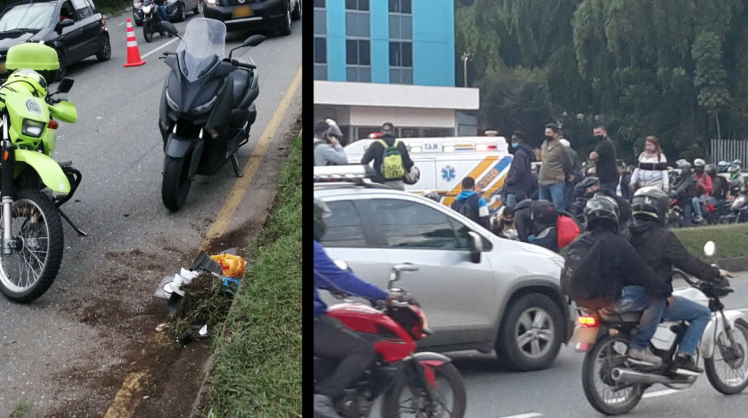 EN VIDEO. ¡Qué totazo! Varias motos, un furgón y un carro se estrellaron en la variante Caldas