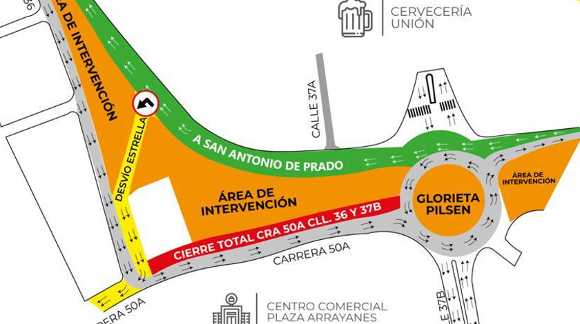 ¡Atentos! Nuevo desvío en la glorieta de Pilsen en Itagüí, por obras del Intercambio Vial Induamérica