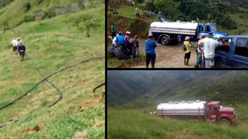 ¡Buena esa! Ya empezaron a sacar con sistema de mangueras la leche represada en Yarumal por el derrumbe