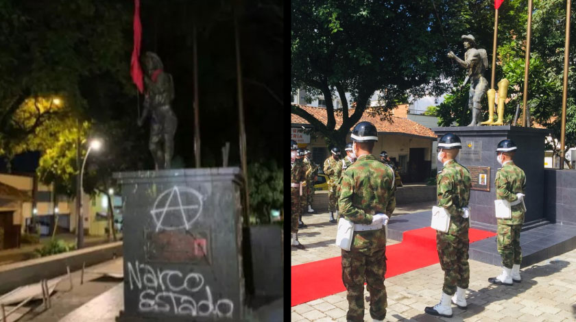 FOTOS: Con ayuda de una fundación restauraron monumento en honor al Ejército que vándalos destruyeron en Medellín