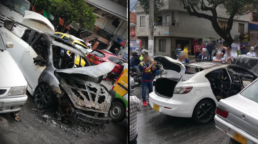 EN VIDEO: ¡Tremendo susto! Se prendió un carro en plena calle de Boyacá Las Brisas