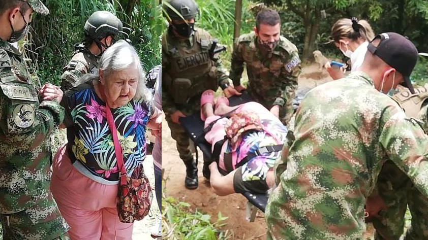 FOTOS Y VIDEO: Ejército Nacional le llevó mercado a doña Teresa y en camilla la trasladaron a un centro médico