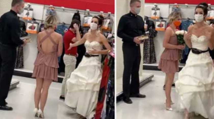 ¡Nos casamos ya o esto se acaba! Llegó con vestido y cura al trabajo de su novio