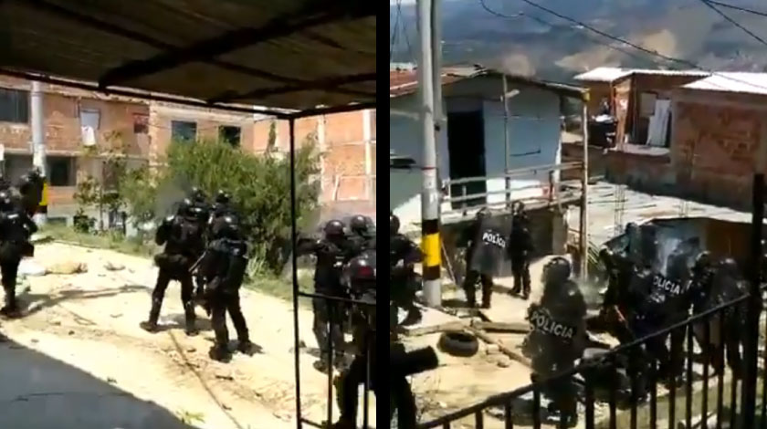 VIDEO: A punta de piedra recibieron al Esmad en Bello, por operativo de desalojo que se ordenó en Nueva Jerusalén