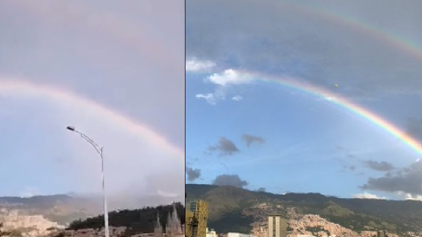 FOTOS Y VIDEO: ¡No se veía hace días! El  ‘doble’ arcoíris de este sábado dejó sorprendidos a los habitantes de Medellín