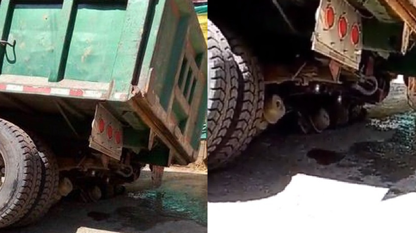 FOTOS Y VIDEO: “Se la tragó la tierra” Volqueta cargada de arena se hundió en plena calle del barrio El Tablazo en Itagüí
