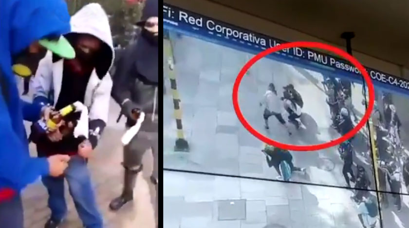 VIDEO: ¡Así no! Vándalos usaron gasolina para atacar a la Policía en Bogotá, a pesar de los actos de reconciliación 1 Vandalos le tiran gasolina a la Policia en Bogota