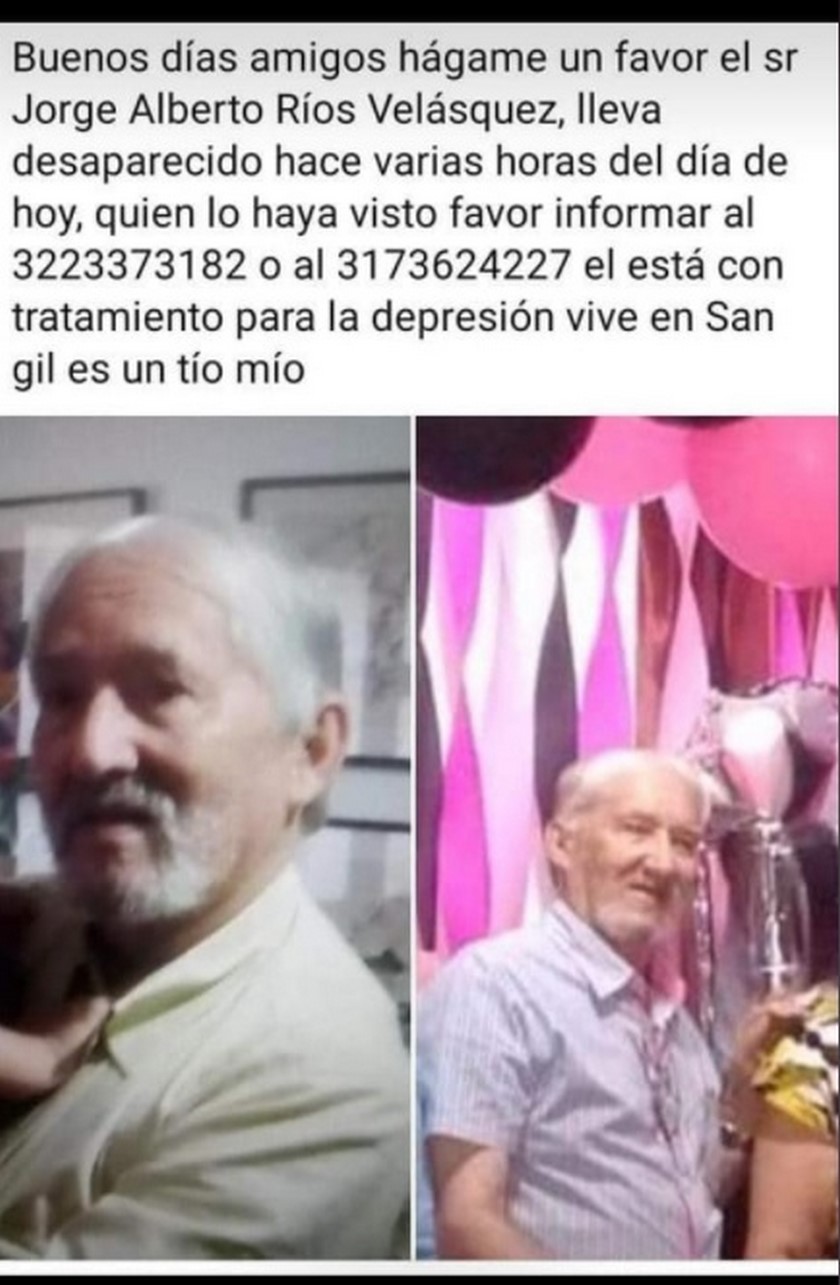 VIDEO: "Ayúdenme a buscarlo": Actor Fabián Ríos está buscando a su tío de 78 años, está desaparecido en San Gil, Santander 2 Desaparecido en Santander